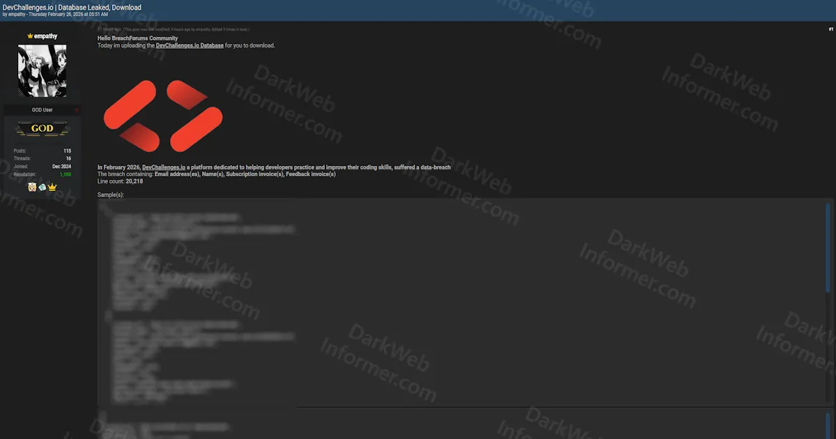 DevChallenges Database Leaked With 20,000 User Records Published for Free Download