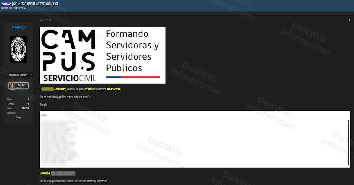 Alleged Breach of Chile's Servicio Civil Platform Exposes 110K Public Servant Records With Full Names and User IDs