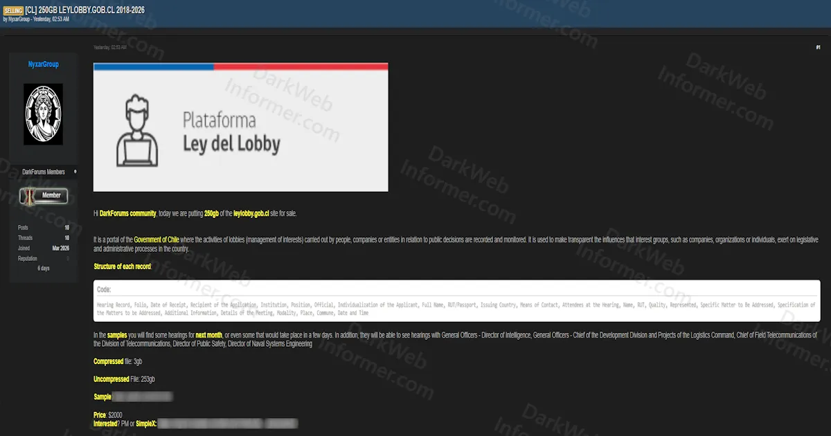 Alleged Breach of Chile's Ley del Lobby Platform Exposes 250GB of Government Lobbying Records Spanning 2018 to 2026