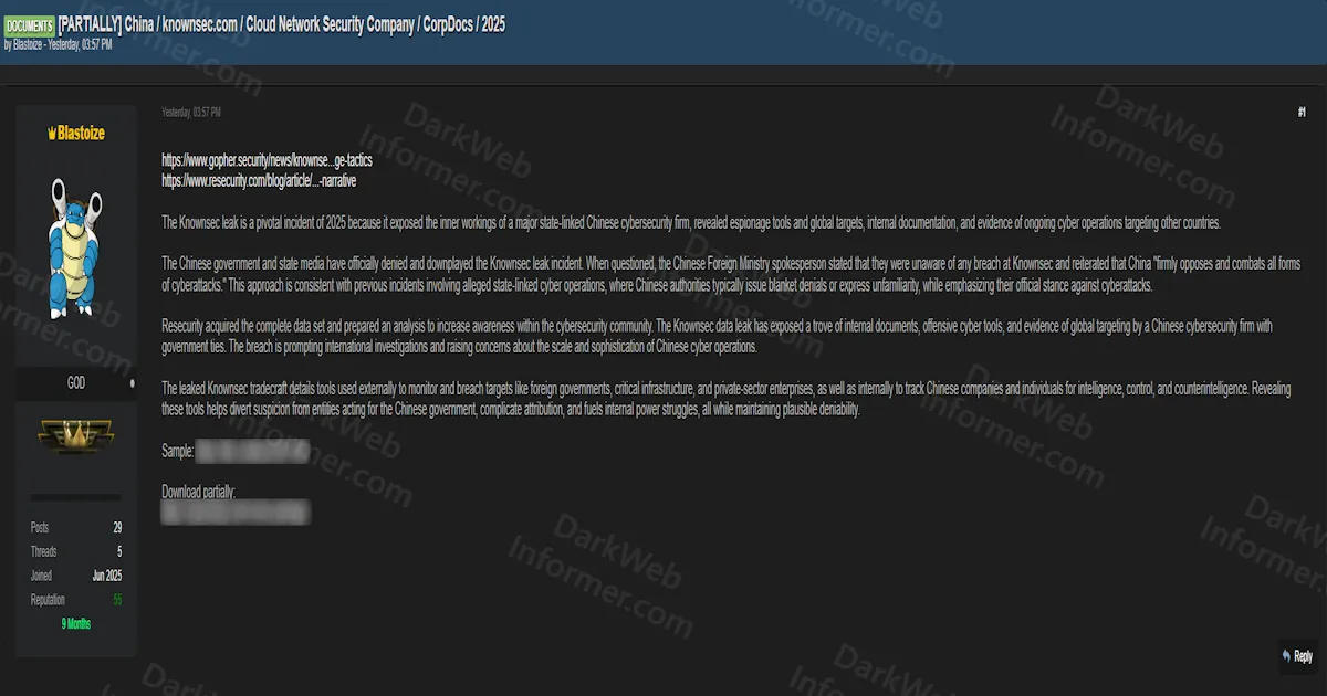 Partial Leak of Knownsec Corporate Documents Resurfaces With Espionage Tradecraft, Offensive Cyber Tools, and Global Targeting Evidence